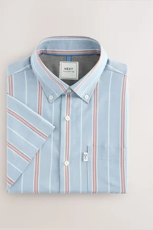 Next Short Sleeve With Button Down Collar Stripe Easy Iron Oxford Shirt XXL