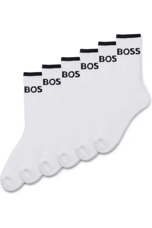 HUGO BOSS White Stripe Sporty 6 Pack Ribbed Socks S-M