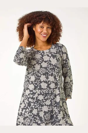 Roman Grey Floral Print Tunic Top AU 10