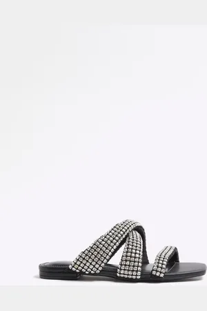 River Island Black Embellished Twist Flat Sandals AU 7 (EU 38)