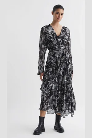 Reiss Callie Belted Ruffle Printed Midi Dress AU 8