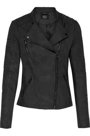 ONLY Black Collarless Faux Leather Biker Jacket AU 8
