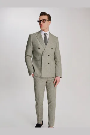 Harry Brown Green Giacomo Cotton Linen Double Breasted Suit Jacket 36 R