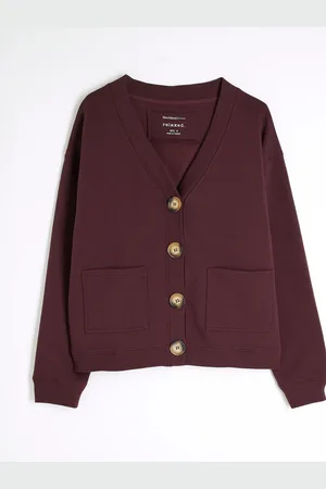 River Island Red V-Neck Sweat Cardigan M