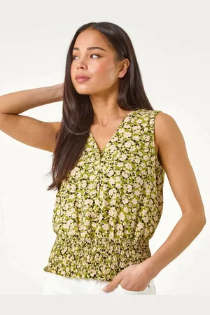 Roman Green Petite Ditsy Print Shirred Blouson Blouse 14