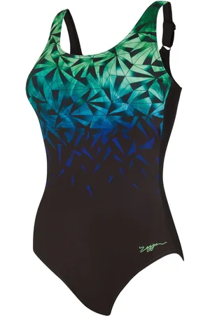 Zoggs Adjustable Scoopback Tummy Control Black Swimsuit AU 12