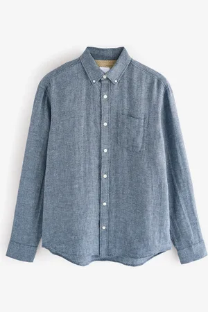 Next Standard Collar Cotton Linen Blend Long Sleeve Shirt L