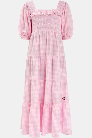 Accessorize Cherry Gingham Puff-Sleeve Maxi 100% Cotton Dress medium