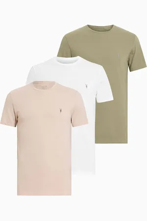 AllSaints AllSaints White/Brown/Green 100% Organic Cotton Tonic Crew T-Shirt 3 Pack XL