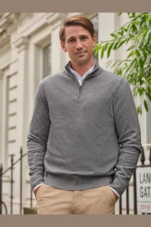 Pure Collection Grey Cashmere Quarter Zip Sweater S