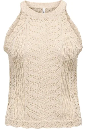 ONLY Cream Halterneck Crochet Vest Top AU 12-14