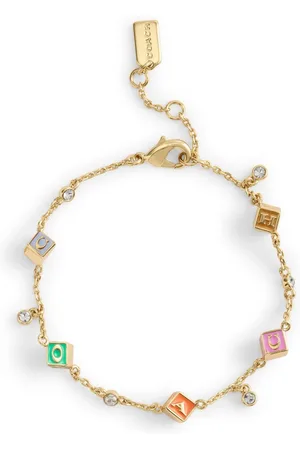 Coach Gold Tone Signature Logo Enamel Cube Strand Bracelet one