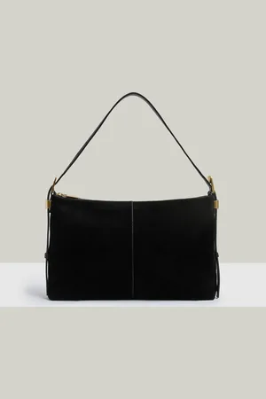 Reiss Black Vada Suede And Leather Shoulder Bag One