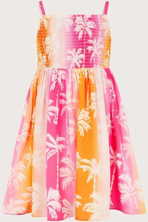 Monsoon Sunset Ombre Palm Print Shirred Dress 5