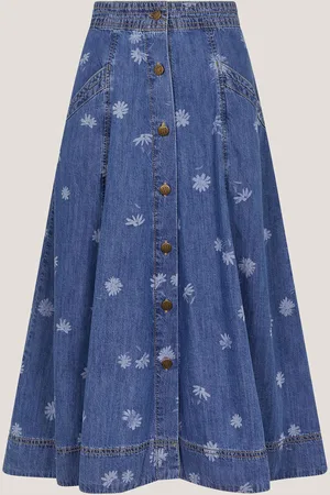 Monsoon 100% Cotton Harper Denim Daisy Midi Skirt XXL