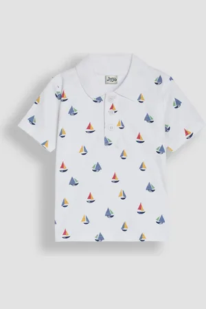 JoJo Maman Bébé White Sailboat Embroidered Polo Shirt 1.5