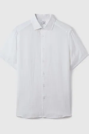 Reiss Holiday Linen Short-Sleeve Shirt S