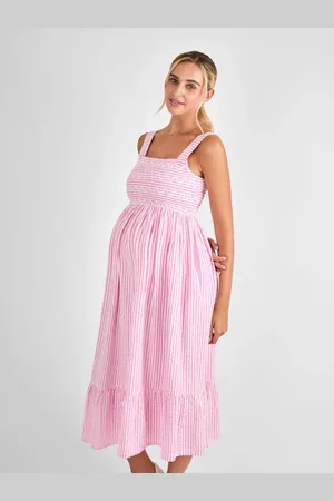 JoJo Maman Bébé Stripe Shirred Maternity Midi Dress M