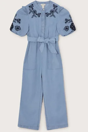 Monsoon Blue Floral Embroidered Chambray Jumpsuit 4 Years (104cm)