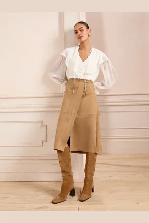 Love & Roses Faux Suede Wrap Midi Skirt AU 20