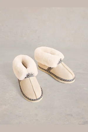 White Stuff Gold Suede Shearling Slipper Boots M
