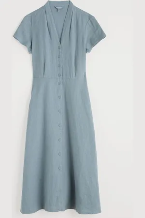 Seasalt Cornwall Carved Wood Midi 100% Linen Dress AU 16