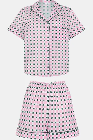 Accessorize Pink Checkerboard Short 100% Cotton Pyjamas Set M