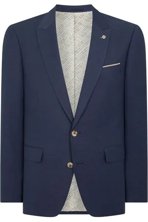 Remus Navy Blue Tapered Fit Linen-Blend Suit Jacket 46