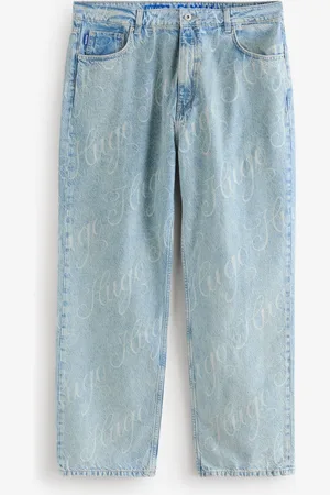 HUGO BOSS Blue All-Over Logo Print Straight Leg 100% Cotton Denim Jeans W32 L32