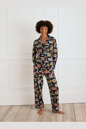 Chelsea Peers Blue Dogs Night In Print Long Pyjamas Set AU 6