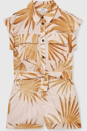 Reiss Multi Zoey Cotton-Linen Palm-Print Playsuit 12