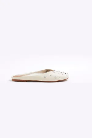 River Island Cream Asymetric Studded Mules AU 7 (EU 38)