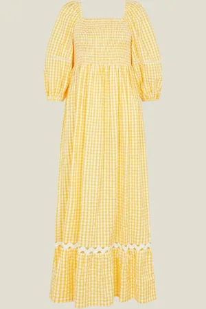 Accessorize Gingham Puff Sleeve 100% Cotton Maxi Dress L