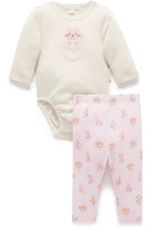 Purebaby Pink 100% Cotton Bodysuit and Leggings Set 2 Piece Newborn