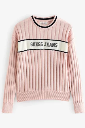 Guess Pink Preppy Logo Long Sleeve Knit Jumper L