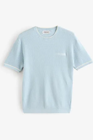 Guess Light Blue Embroidered Logo Short Sleeve Knit 100% Cotton T-Shirt L
