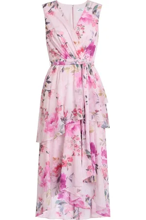 Gina Bacconi Evelynn Floral Print Wrap Effect Hi-low Dress AU 10