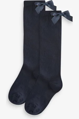 Next Navy Blue 2 Pack Cotton Rich Bow Knee High Socks 9-12 Jnr