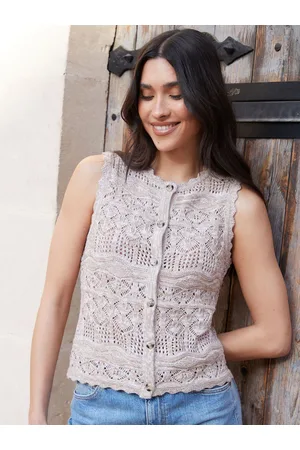 Threadbare Natural Button Through Pointelle Knit Vest AU 14