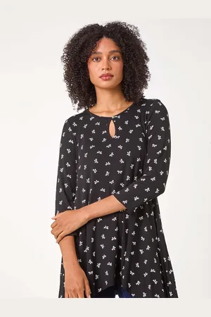 Roman Black Bow Print Cutout Tunic Top AU 16