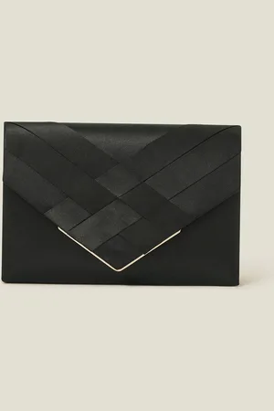 Accessorize Black Woven Satin Envelope Clutch Bag One