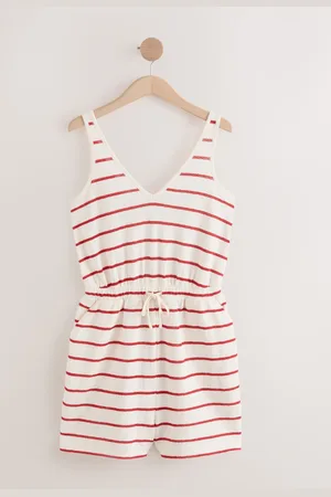 Next Red/Ecru Jersey V-Neck Playsuit AU 12 Tall
