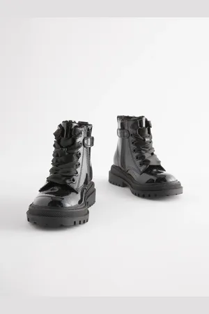 Next Black Patent Wide Fit (G) Chunky Lace-Up Ankle Boots AU 3 (EU 19)