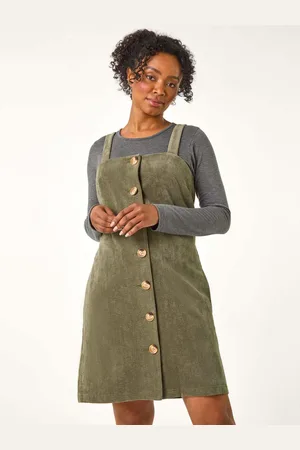 Roman Petite Corduroy Pinafore Button Dress AU 18