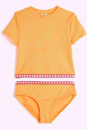 River Island Orange Girls Palm Textured T-Shirt Bikini 7
