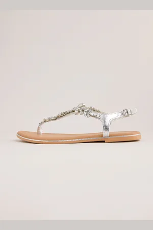 Lipsy London Silver Standard Fit Embellished Leather Flat Sandals AU 8 (EU 39)