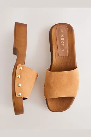 Next Tan Brown Suede Open Toe Studded Clog Mule Sandals AU 7 (EU 38)