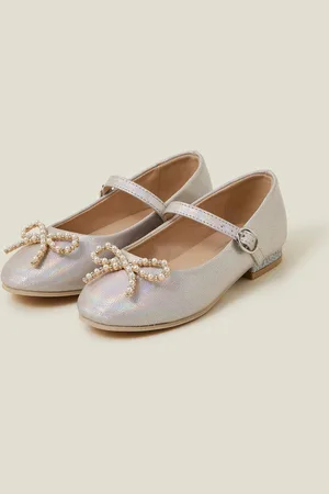 Accessorize Grey Girls Pearl Bow Ballerinas Flats uk9eu265