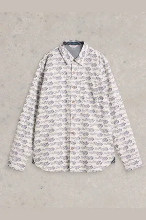 White Stuff Shoal Fish Printed 100% Organic Cotton Shirt L