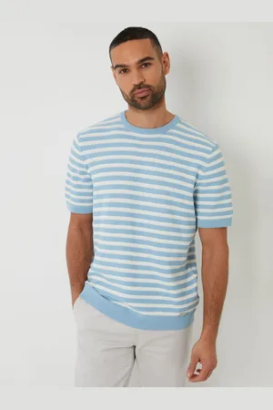 Threadbare Blue Striped Textured Knitted T-Shirt S